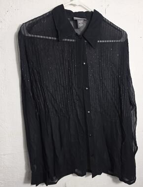 Notations Women's Black Sheer Top Blouse Size Medium Long Sleeve